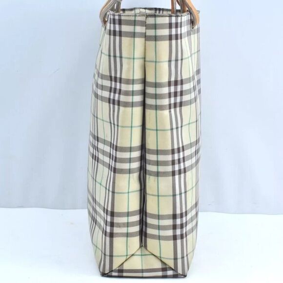 Authentic BURBERRY Check Nylon Leather Shoulder Tote Bag Yellow Green K8189 - Picture 4 of 15
